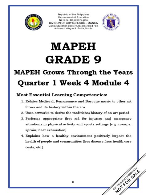 Mapeh Grade 9: Quarter 1 Week 4 Module 4 .